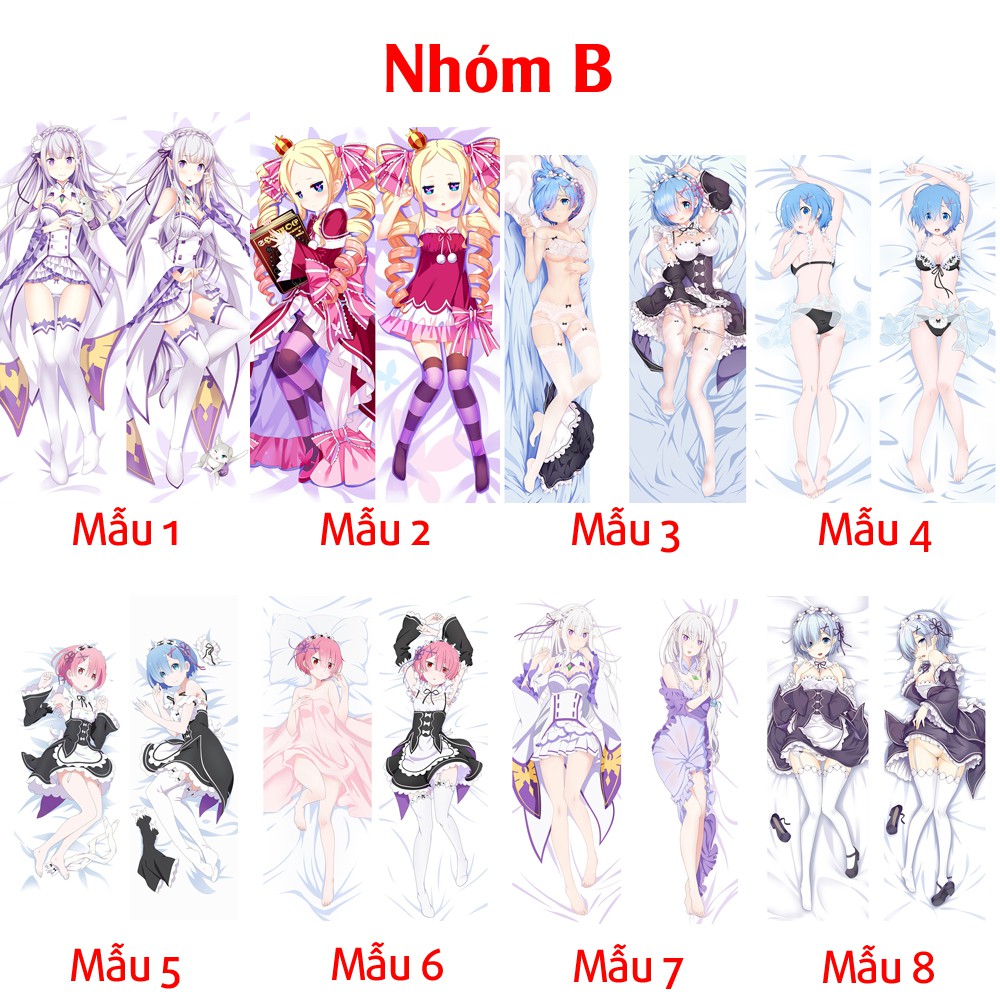 {48 mẫu Dakimakura} Vỏ Gối ôm Anime Re Zero Ram Rem + Vocaloid Miku siêu to dài 1,5m x 50cm hàng có sẵn đặt theo yêu cầu