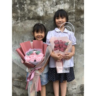 Bó hoa hồng sáp hồng nhạt