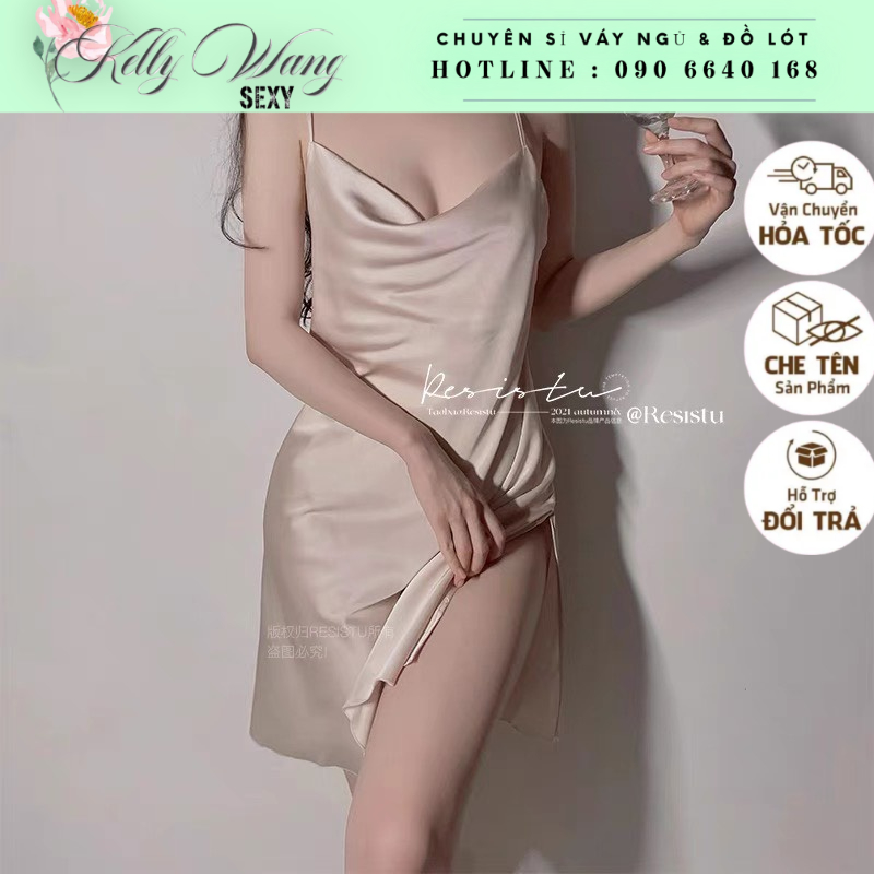 SX 852 -  váy ngủ lụa cổ đỗ lưng sexy - đầm ngủ cao cấp -KELLYWANG