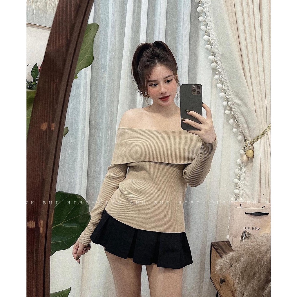 Áo Trễ Vai Dài Tay, Chất Liệu Len Tăm Cao Cấp Dễ Phối Đồ - LOLY Store CD089
