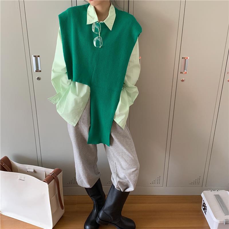 Set áo sơ mi tay dài + áo sweater không tay IELGY trẻ trung cho nữ (có bán lẻ)