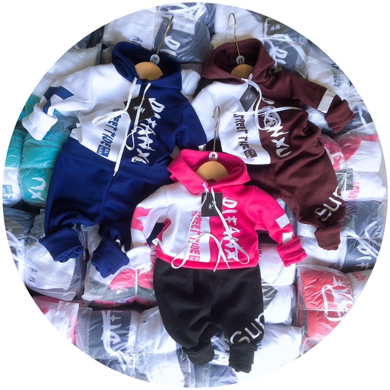 Bộ nỉ bông cho bé trai, bé gái có kèm mũ siêu ấm K062