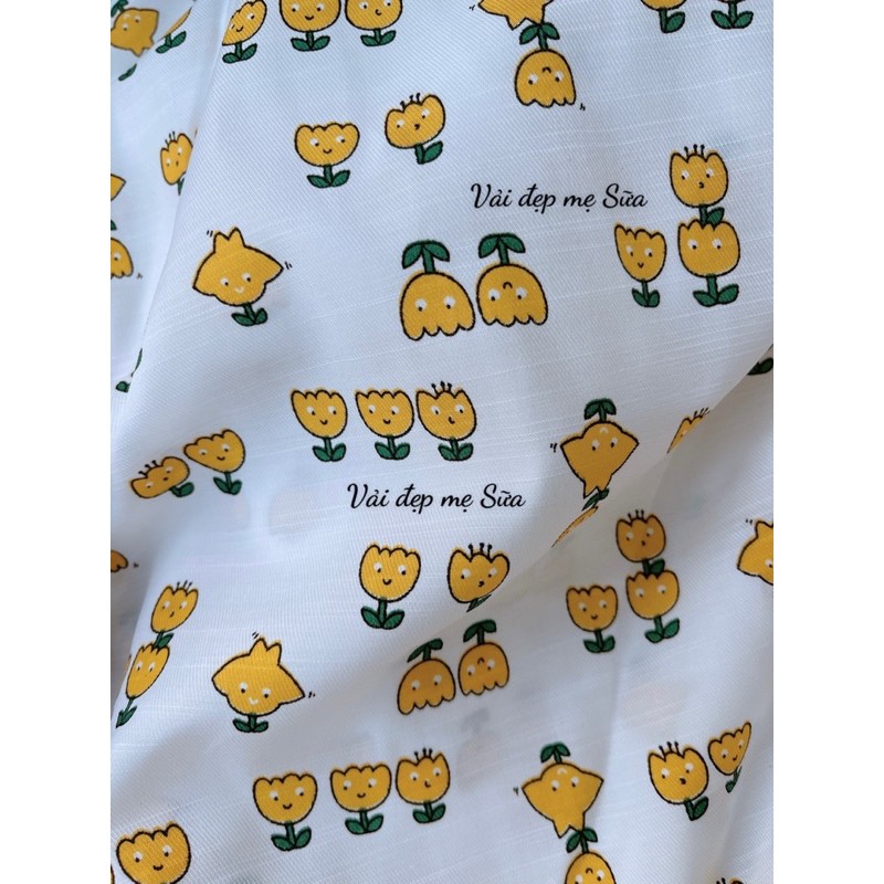 vải đũi mịn mát chậu hoa cute