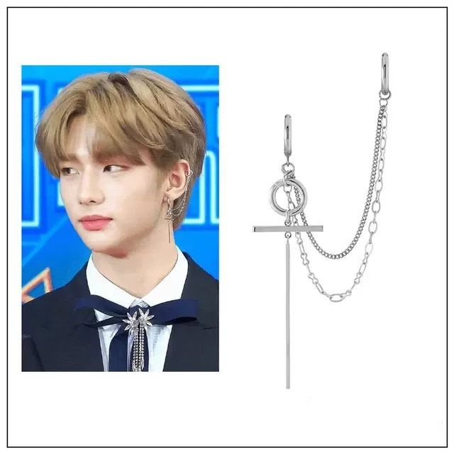 Bông tai titan gắn vành xích phối thanh dài Hyun Jin Stray Kids