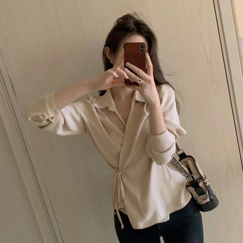 Áo Sơ Mi Tay Dài Thiết Kế Thanh Lịch Phong Cách Hàn Quốc