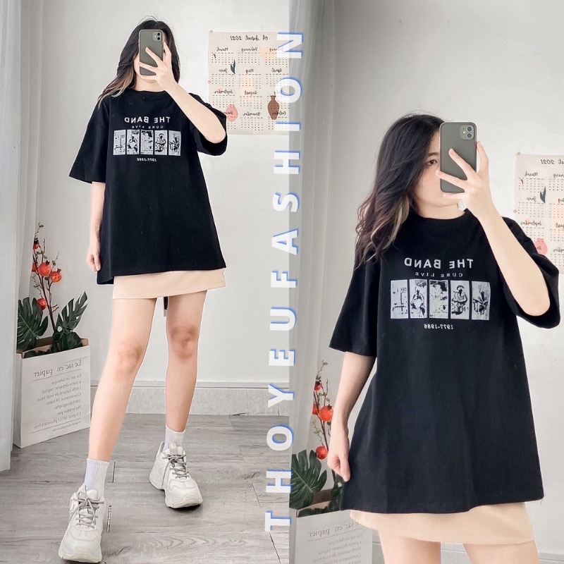 Áo Thun Astudio Unisex in Chữ THE BAND Basic Áo phông Nam Nữ Tay Lỡ Oversize Form Rộng