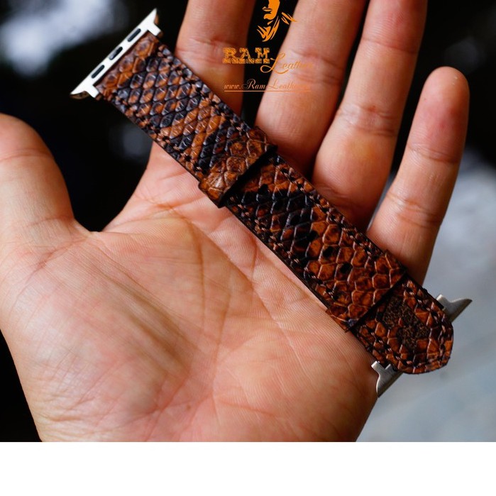 Dây đồng hồ Apple Watch , Iwatch , Iphone Watch Da Bò Rằn Ri Vàng Mềm Mại RAM Leather  Bền Đẹp
