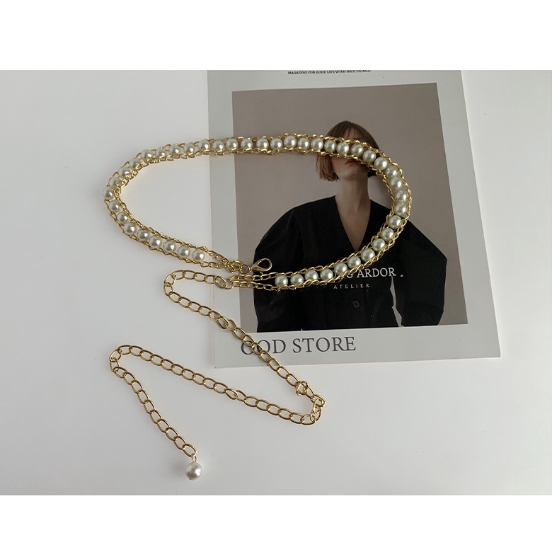 Ngọc trai Thắt lưng trang trí Phù hợp Pearl Lady Golden Eo Chuỗi Thắt lưng cho Người phụ nữ Punk Rock