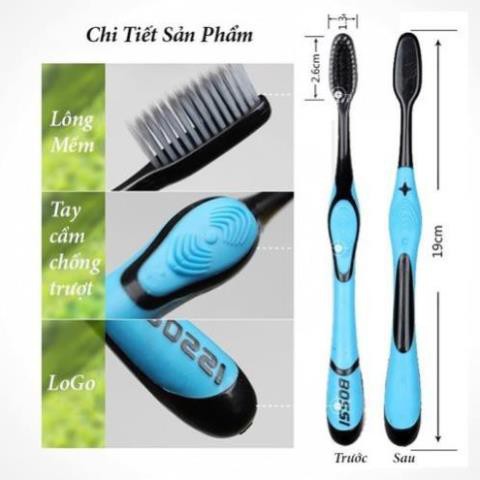 Combo 10 Bàn Chải Đánh Răng Mềm Mịn An Toàn Than Tre Hoạt Tính Hàn Quốc BOSSI