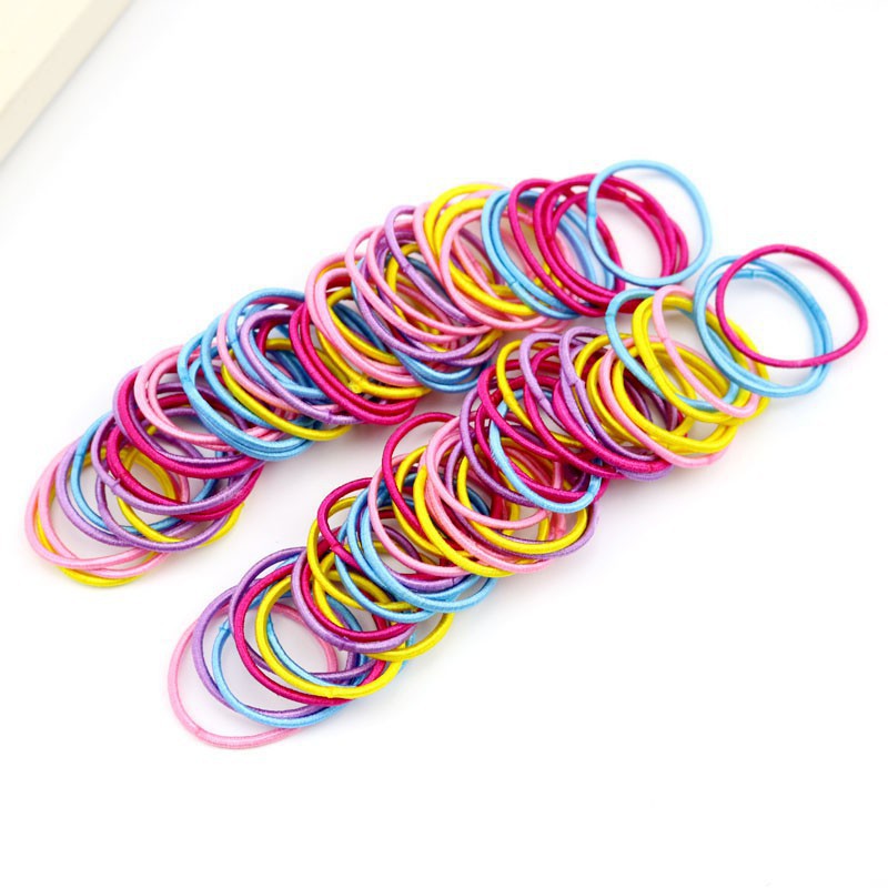 Set 100 dây cột tóc co giãn nhiều màu xinh xắn cho bé gái