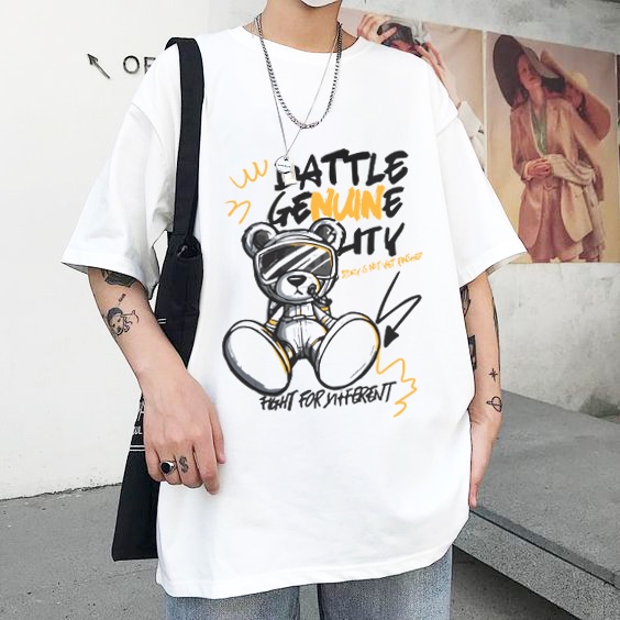 Áo Phông Nam Local Brand In Hình Gấu Battle Genuinelity 2S Official, Áo Thun Tay Lỡ Unisex Tv5062