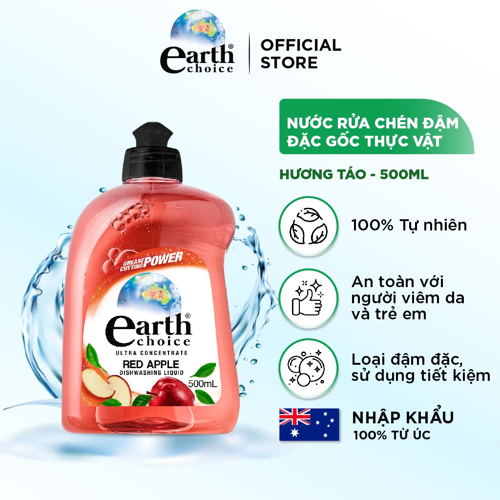 Nước Rửa Chén Đậm Đặc EARTH CHOICE Khử Mùi Hiệu Quả Đặc Biệt Là Mùi Tanh Hương Táo Nhập Khẩu Úc Dung Tích 500ml