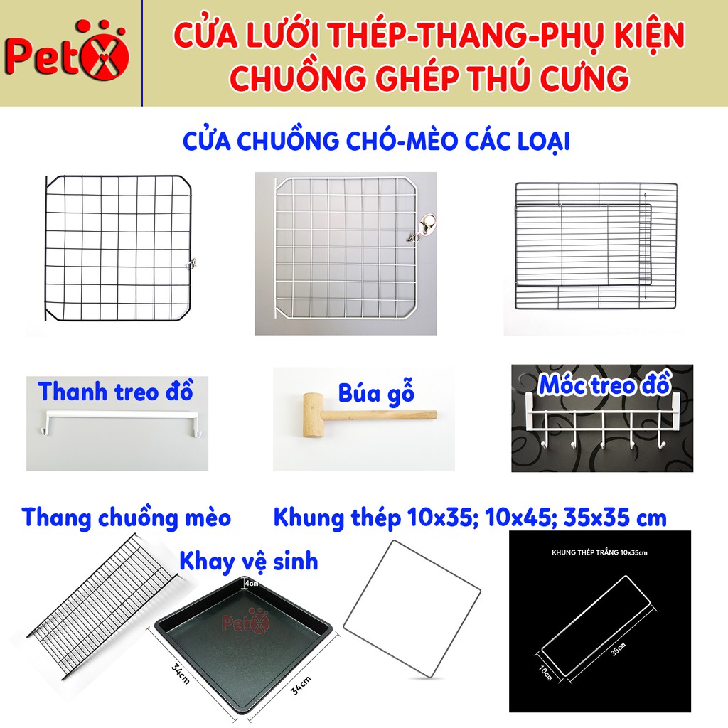 Cửa chuồng mèo lưới sắt, thang, khung sắt, búa gỗ, thanh treo đồ -phụ kiện lắp ghép chuồng thú cưng