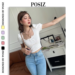 Áo croptop nữ body tay ngắn POSIZ thun bo gân cổ viền phi lụa A178