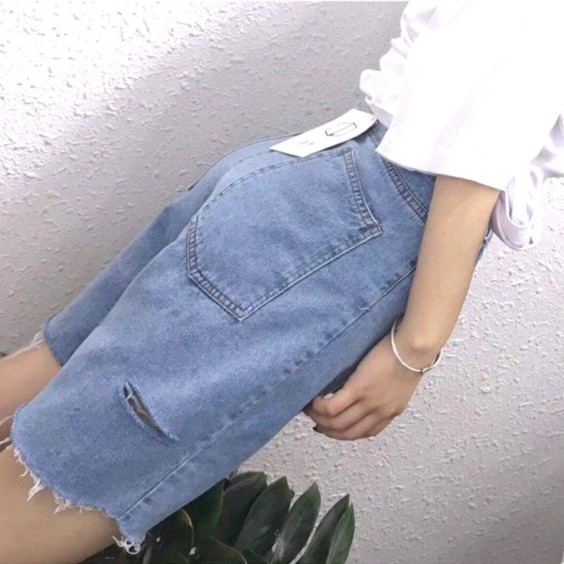 [Bigsize 55-84kg] Quần Ngố Cotton Trơn/ Rách 1 Đùi, Lưng Cao, Không Giãn, Form Siêu Đẹp