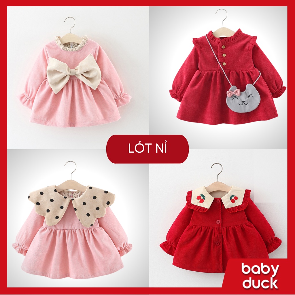 [LÓT NỈ] Tổng hợp các mẫu áo váy mùa đông cho bé gái 0-3 tuổi chất nhung tăm loại LÓT NỈ