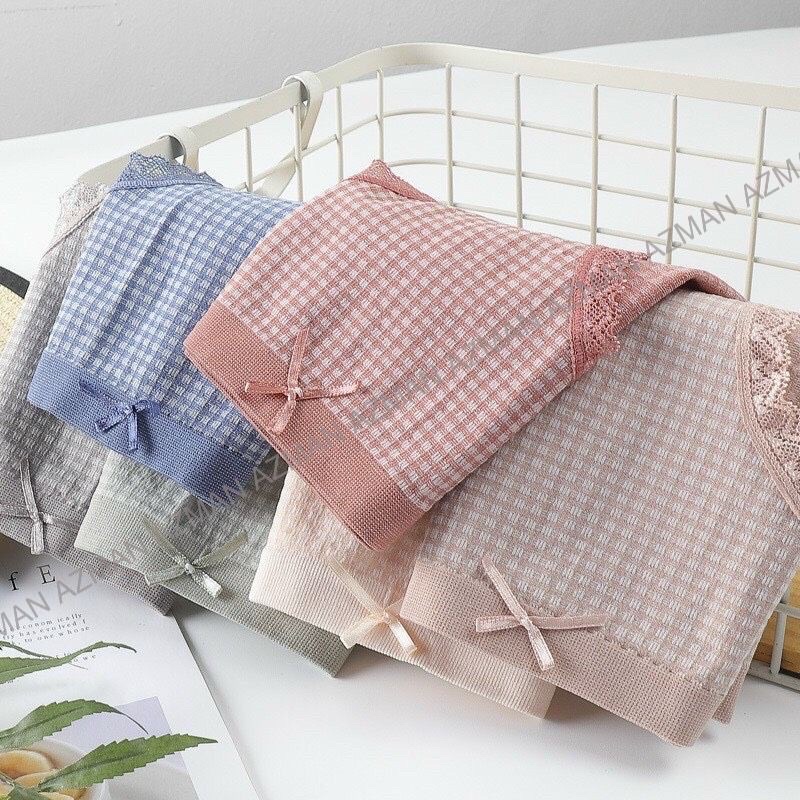Hộp 5 quần lót nữ cotton kẻ viền ren kháng khuẩn