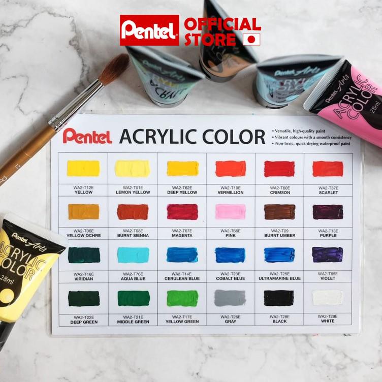 Màu Acrylic Pentel WA2 Dạng Tuýp 28ml | Độ Bền Màu Cao | Vẽ Trên Mọi Chất Liệu