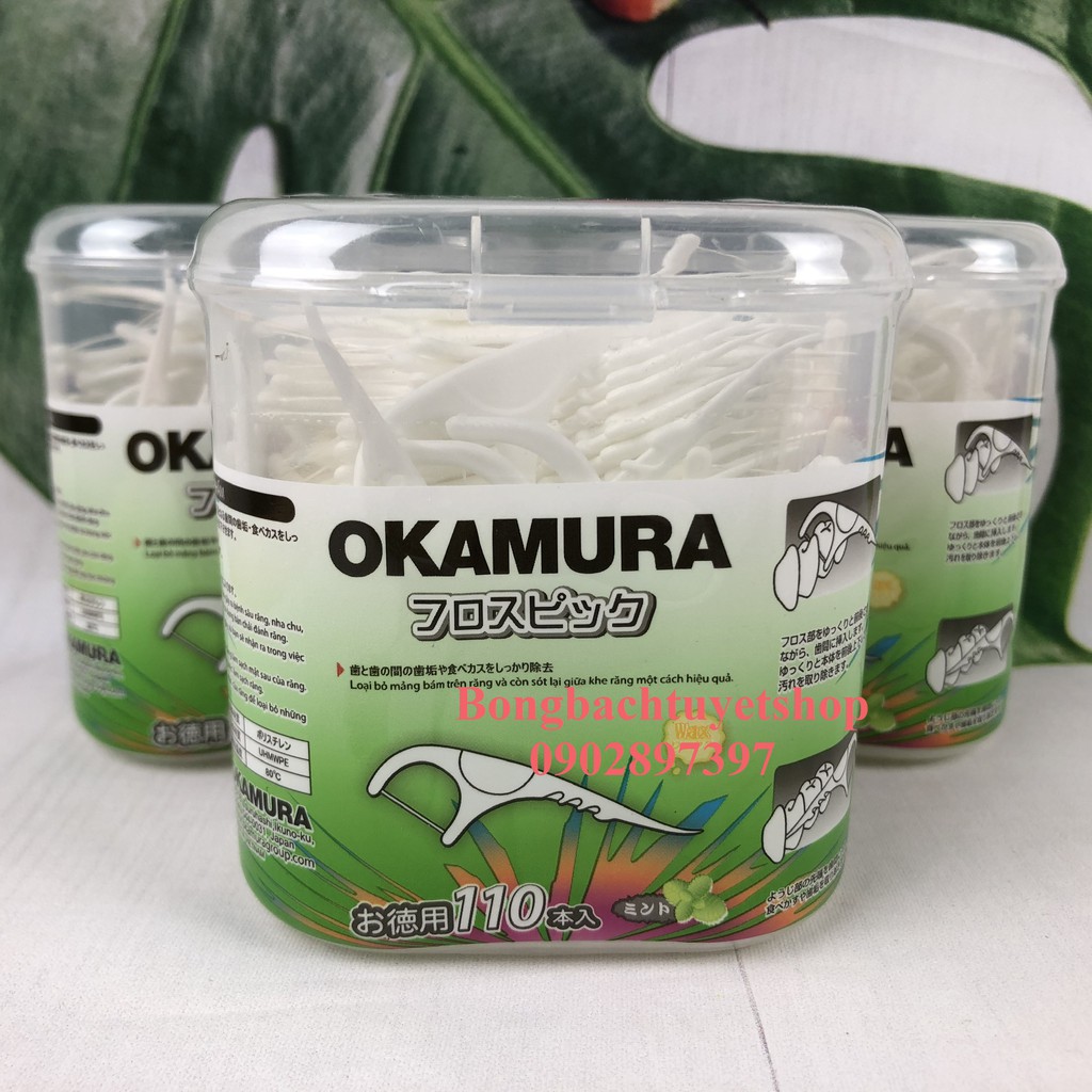 Hộp tăm chỉ kẽ AH-OK 110 cây/ hộp - Tăm chỉ kẽ răng Okamura chất lượng Nhật Bản