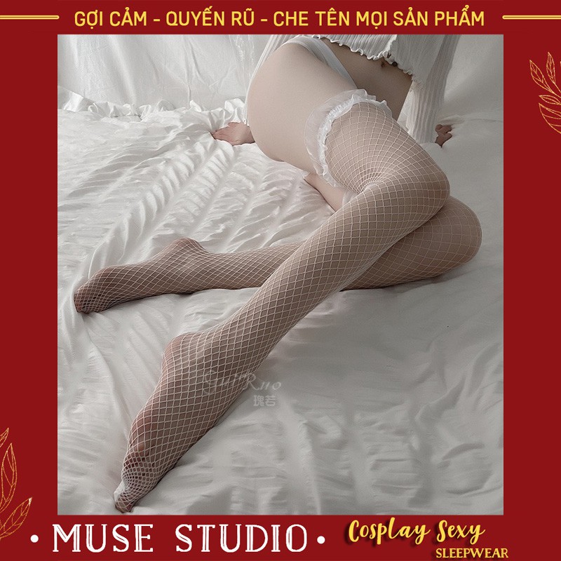 Tất Nữ Sexy 𝑯𝑶𝑻 𝑻𝑹𝑬𝑵𝑫 Tất Lưới Nữ Phối Voan Gợi Cảm, Tất Đùi Dệt Lưới Đa Năng