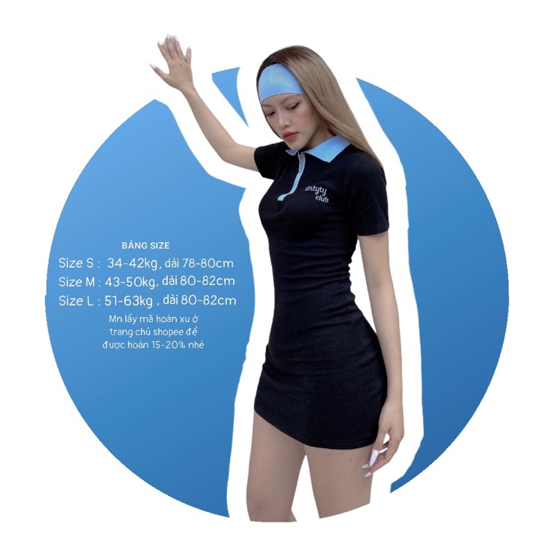 ĐẦM POLO BODY PHỐI CỔ XANH MIX DRESS ( TẶNG BĂNG ĐÔ )