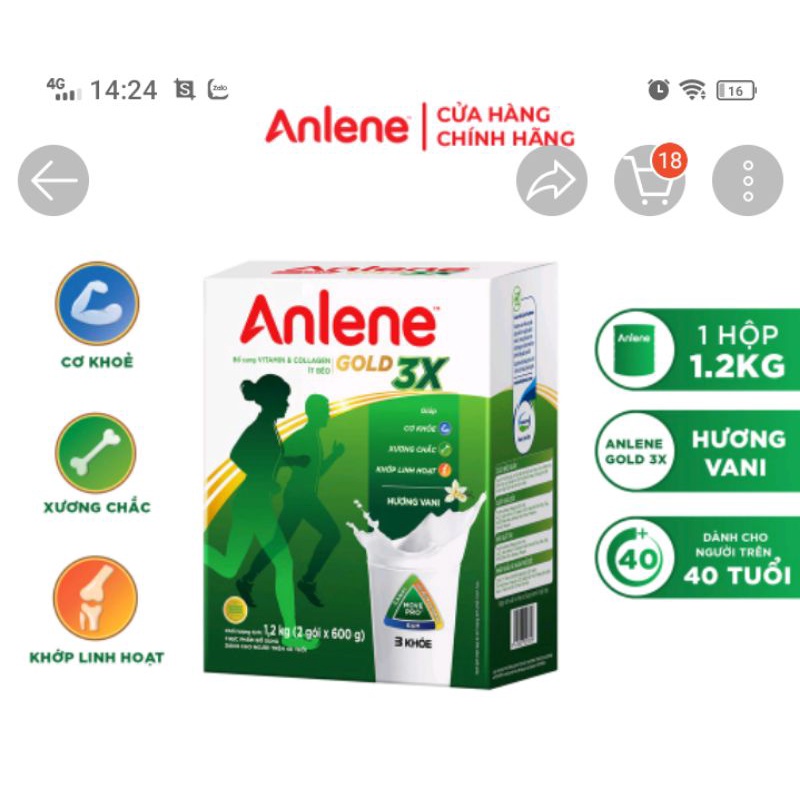 Sữa bột Anlene Gold 3X/1.2kg dành cho người trên 40 tuổi