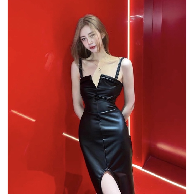 Đầm body da xẻ tà Ulzzang