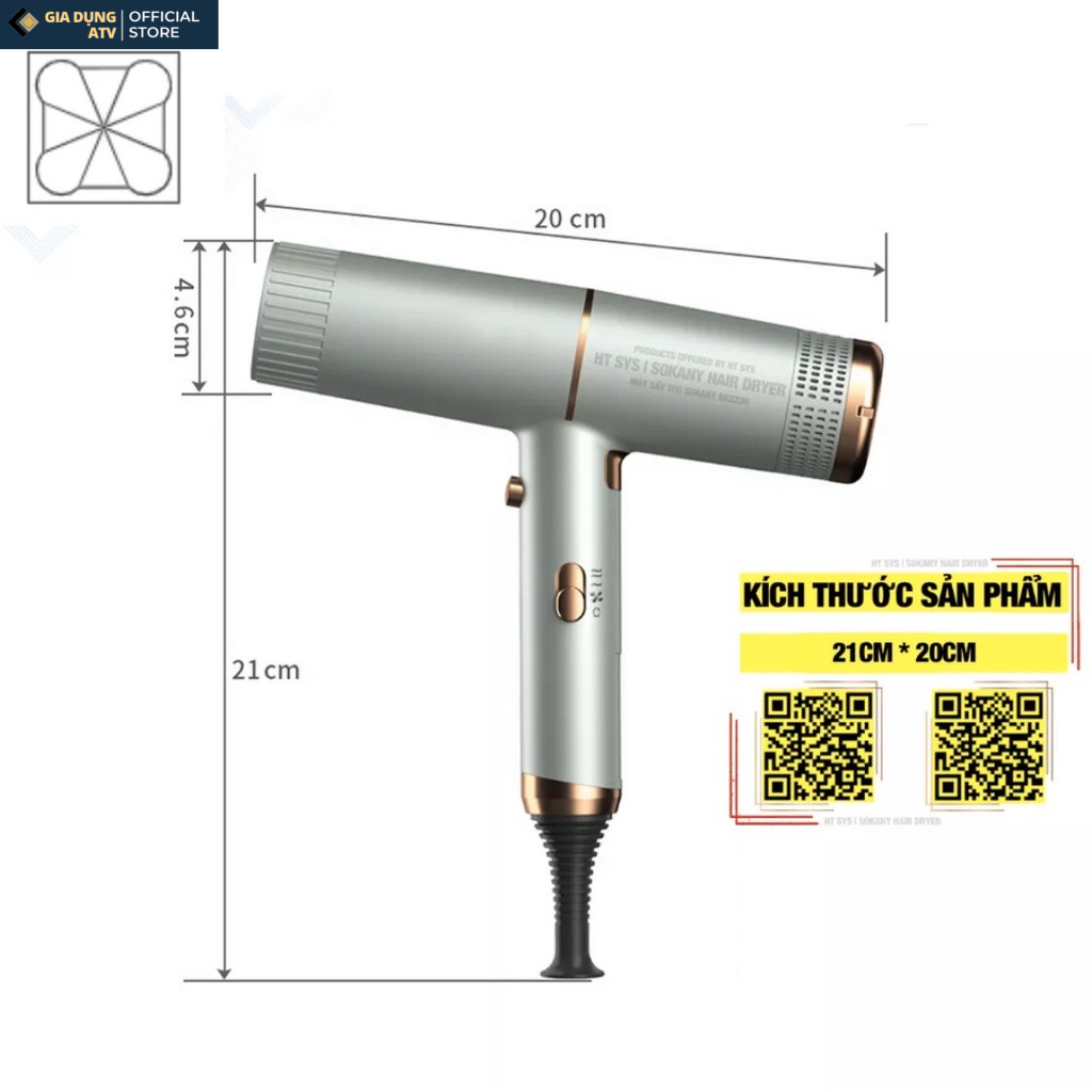Máy Sấy Tóc Công Suất Lớn , máy sấy tóc 2 chiều nóng lạnh SOKANY sk 2220  1600W CHẤT LƯỢNG CAO