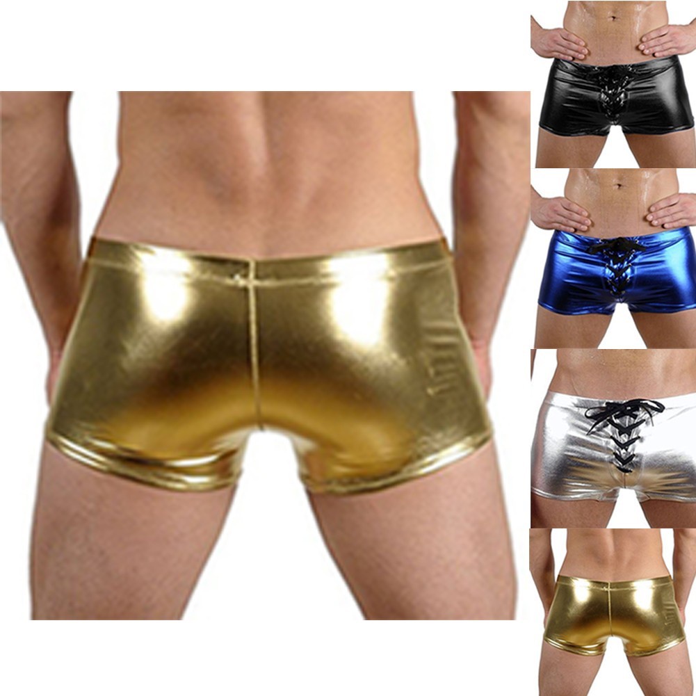 Quần Lót Boxer Ngắn Lưng Thun Màu Hologram Sáng Bóng Cho Nam