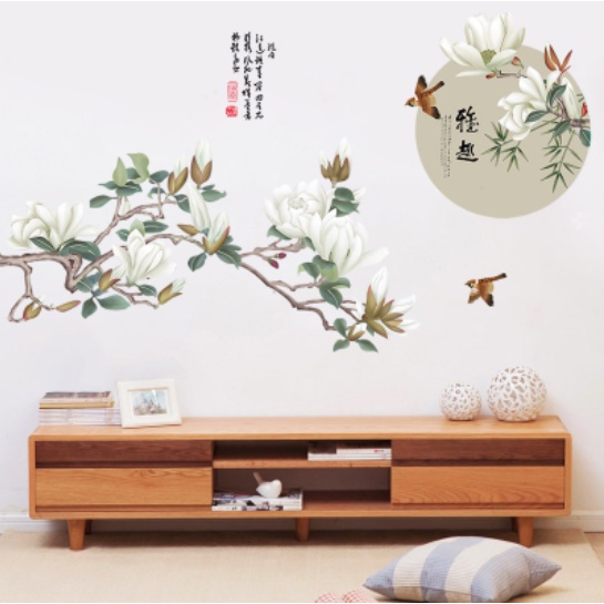 Decal trang trí tường - Phong cãnh cành cây và đàn chim