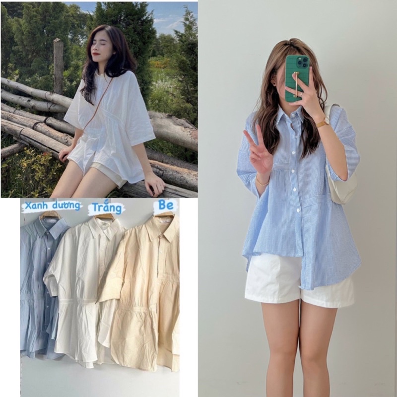 Áo sơ mi cộc tay lệch vạt 3 màu