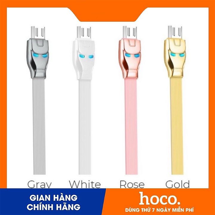 Cáp sạc chính hãng HOCO U14 Steel Man dây dẹt 1,2M có đèn báo LED xanh ,USB to micro