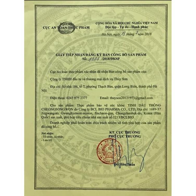 (Date 8/2025) Tinh Dầu Thông Đỏ Hộp Xanh Samsung CheongSongWon 180 viên