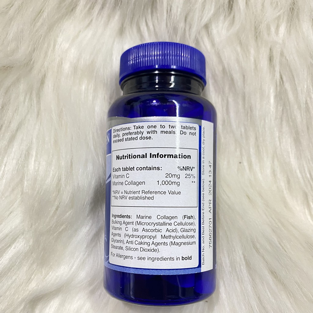 VIÊN UỐNG COLLAGEN thuỷ phân Marine Collagen Vitamin C Holland & Barrett 3000Mg lọ 90 viên Anh Quốc