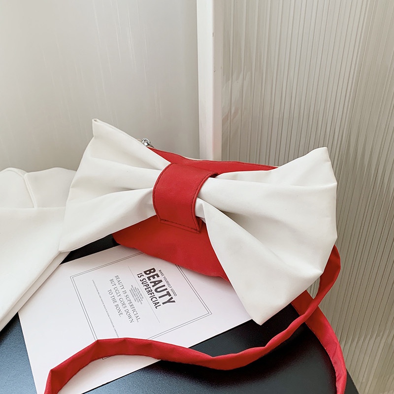 One Túi Đeo Chéo Canvas Đính Nơ Xinh Xắn Cho Nữ