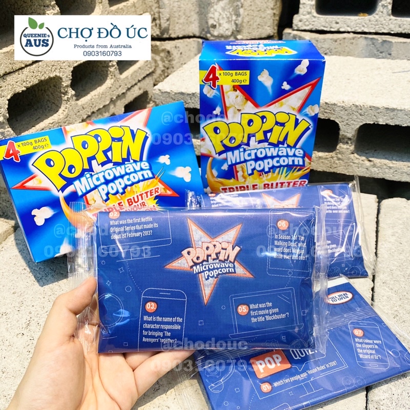 Bắp rang bơ POPPIN MICROWAVE POPCORN Triple Butter bằng lò vi sóng tại nhà - nhập Úc 🇦🇺