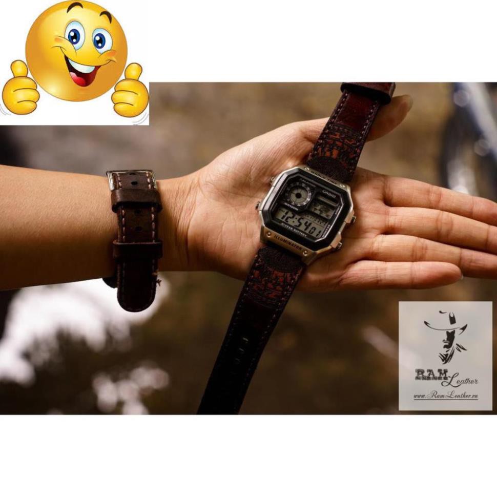 (MUA 1 ĐƯỢC 5) DÂY ĐỒNG HỒ CASIO AE1200/SEIKO5 DA BÒ THẬT TRỐNG ĐỒNG MAHOGANY .