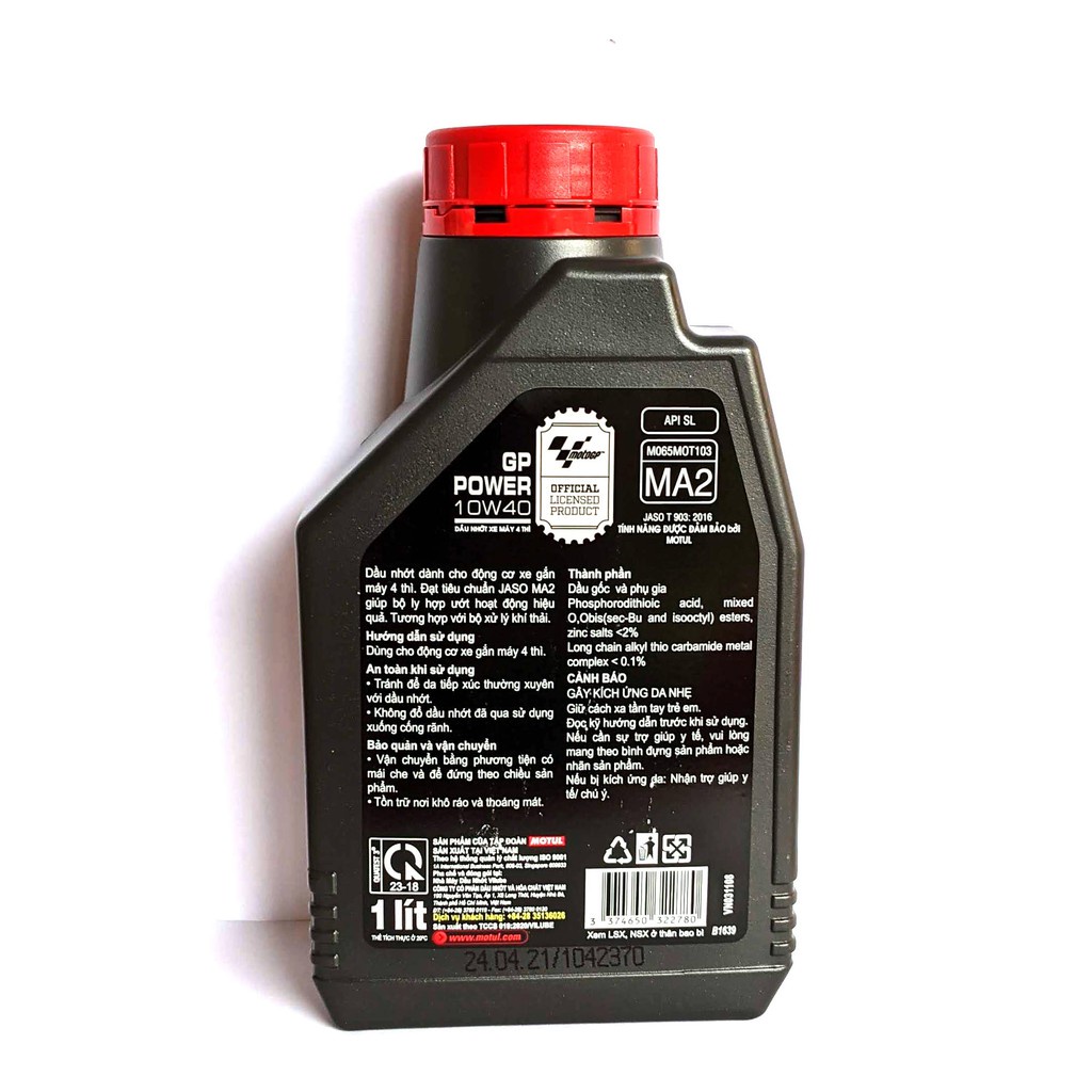 Nhớt Motul GP Power 10W40 chuyên dùng xe côn tay, xe số