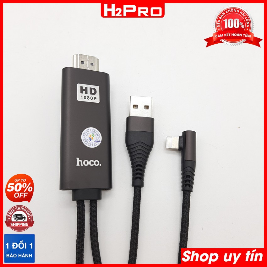 Cáp Lightning sang HDMI Hoco UA14 H2Pro dài 2M chính hãng, dây kết nối điện thoại với tivi dành cho Iphone