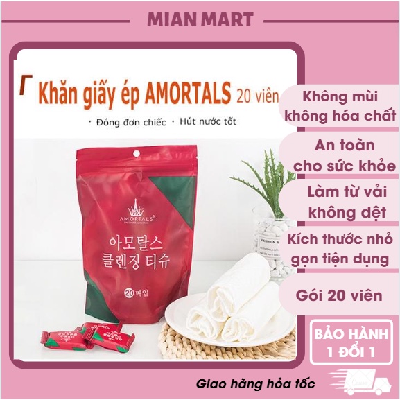 Khăn nén cotton viên khăn nén cao cấp, túi 20 khăn giấy nén Hàn Quốc dạng viên kẹo dùng 1 lần - Mianmart