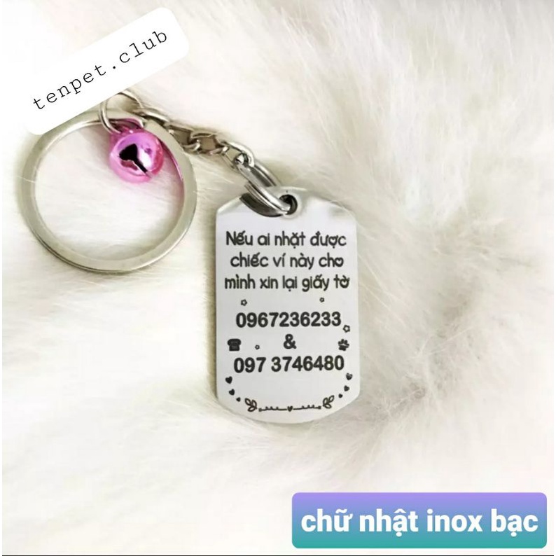 Thẻ tên, pet tag (tặng kèm chuông nhỏ) chất liệu inox, hợp kim nhôm khắc 2 mặt cho thú cưng (chó, mèo, thỏ, sóc...)