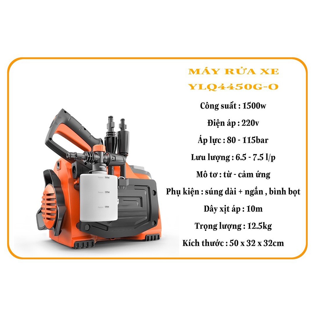 Máy Phun Xịt Rửa Xe Cao Áp ABG YLQ4450G-O Công Suất 1500W Thiết Bị Chuyên Dụng Cho Cửa Hàng Rửa Xe Và Nhà Xưởng