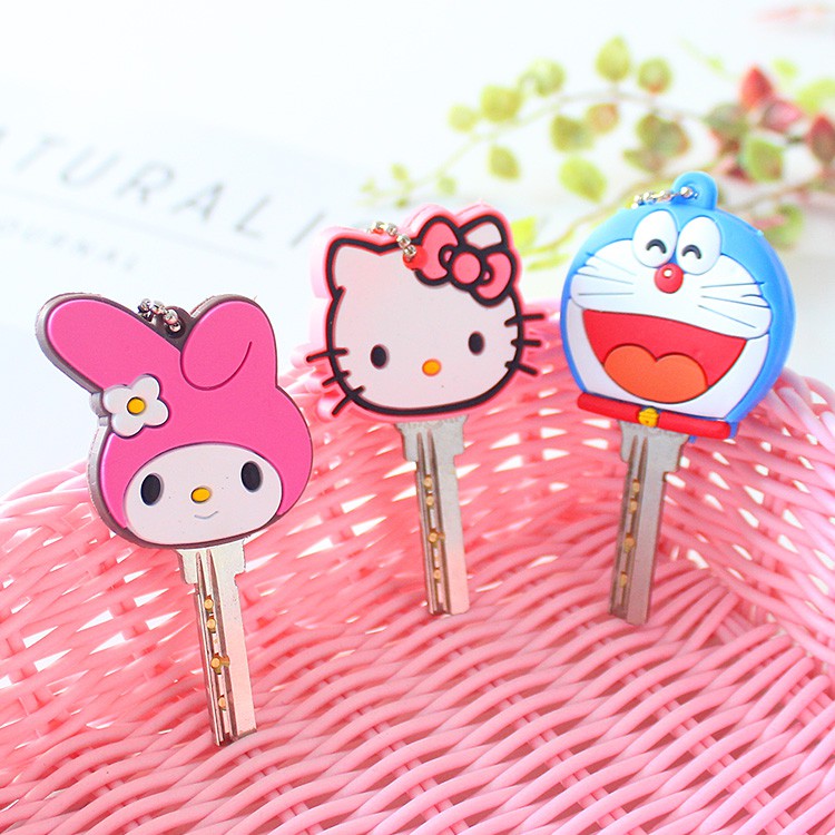 Vỏ bọc cho chìa khóa xe hơi bằng silicon hình Hello Kitty dễ thương có chuỗi dây tiện lợi