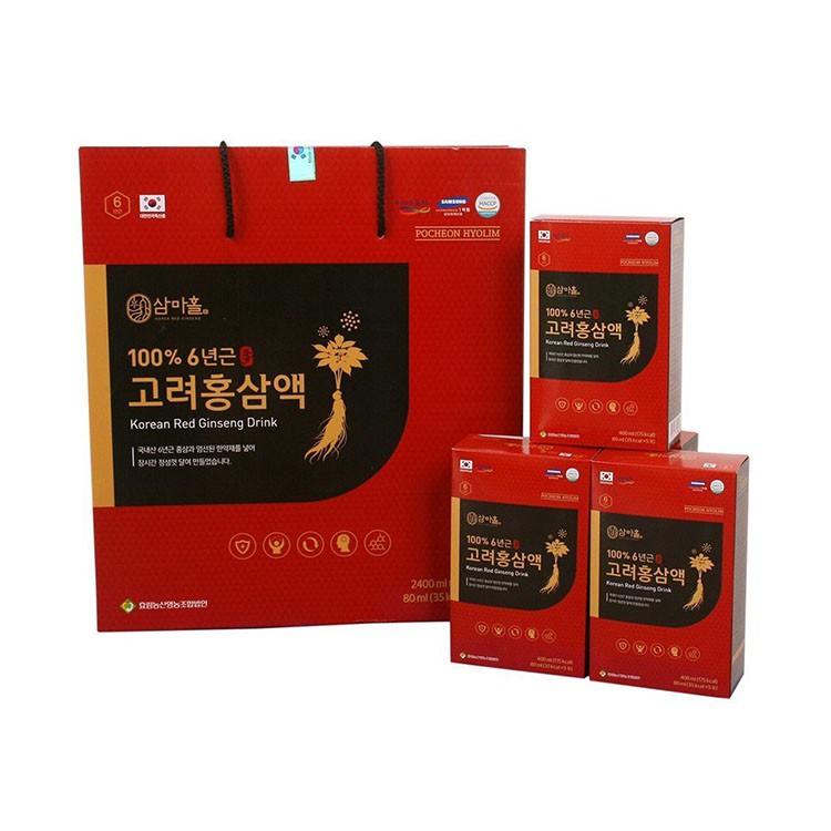 Nước hồng sâm 100 nguyên chất 6 năm tuổi Hàn Quốc, Hộp 30 gói x 80ml