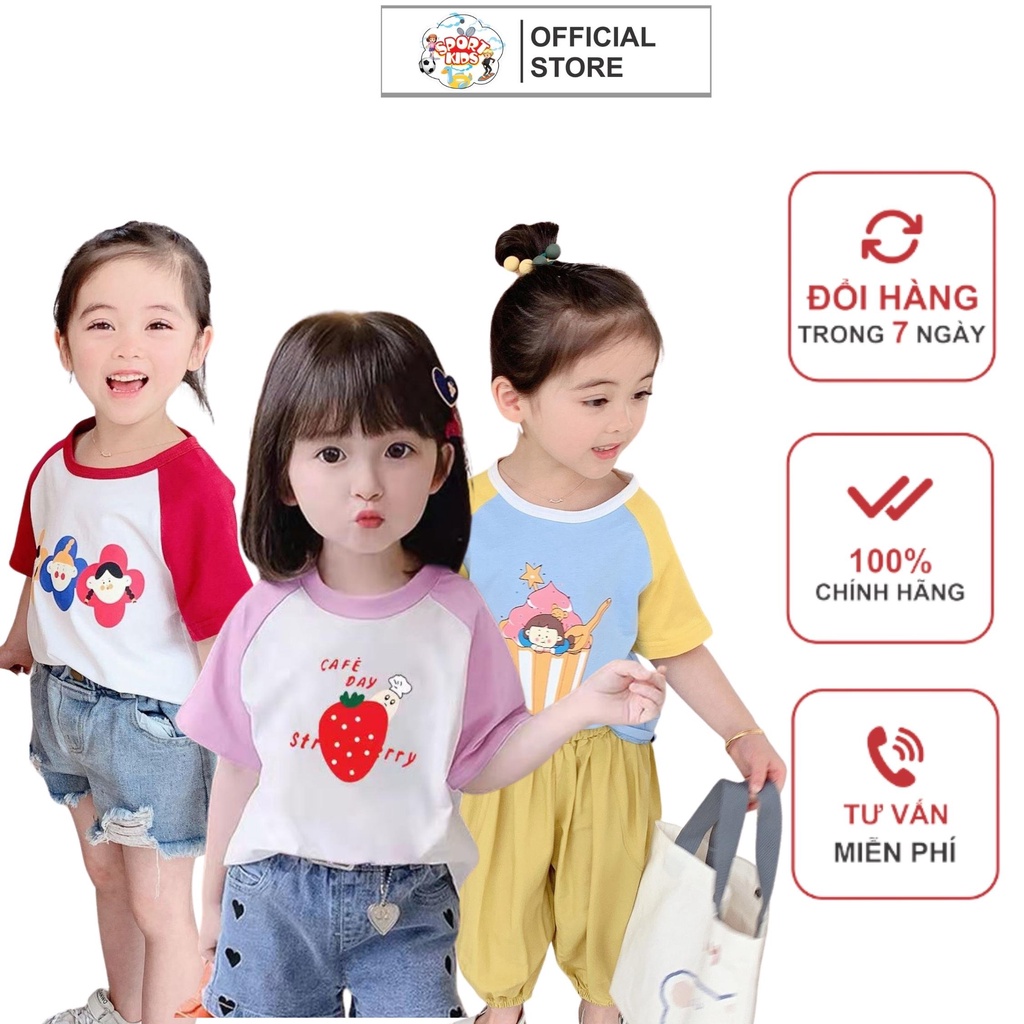 Sportkids - (Cotton SG Chính Phẩm) Áo Thun Phối Tay Bé Gái Siêu Dễ Thương Từ 10-46kg