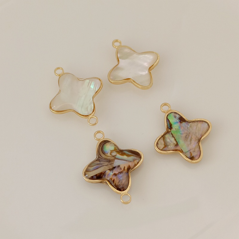 Mặt Dây Chuyền Hình Cỏ Bốn Lá Màu Vàng Đồng 14K DIY