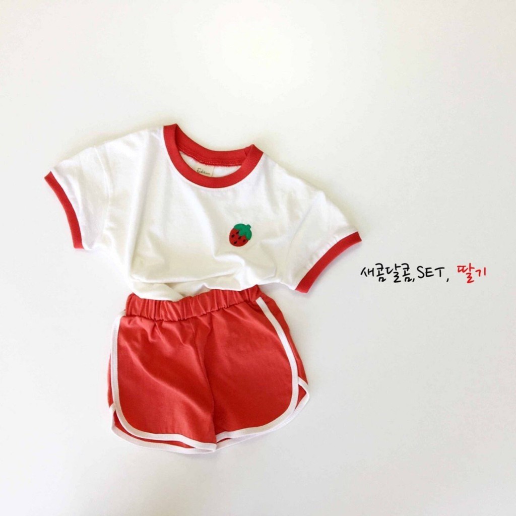 Bộ Quần Áo Thể Thao Cotton Tay Ngắn Thêu Họa Tiết Trái Cây Màu Sắc Tươi Sáng Cho Bé Fa2062340