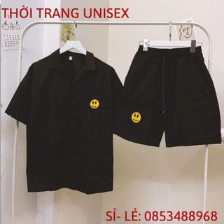 Bộ đồ nam mùa hè🍓thêu tay hình logo mặt cười,vải kaki mềm, stye ulzzang, unisex, thời trang nam KPISClOTHER