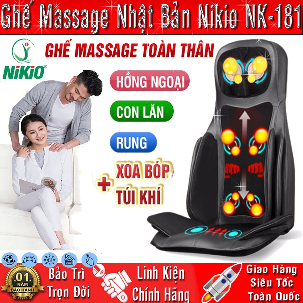 [Okbuy.vn] Ghế massage toàn thân cao cấp Nhật Bản Nikio NK-181 - Xoa bóp, đấm bóp, áp suất khí, nhiệt hồng ngoại Màu Đen