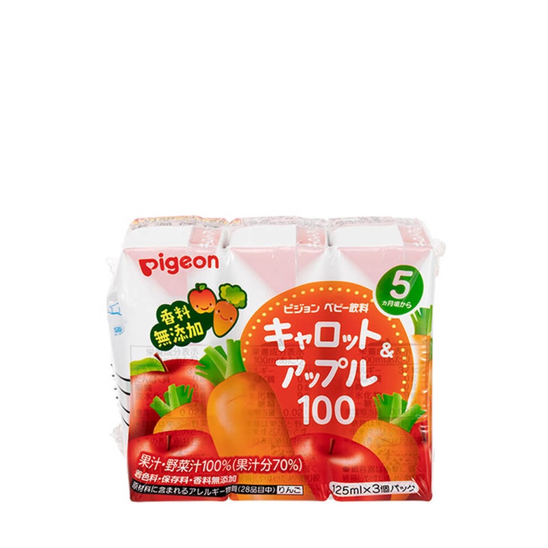 Nước ép vị cà rốt và táo nguyên chất cho bé Pigeon Nhật Bản (Lốc 3 hộp * 125ml)
